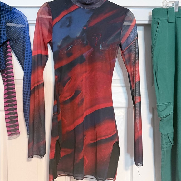 Edikted Sparks Fly Mock Neck Long Sleeve Mesh Minidress - Picture 2 of 5